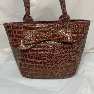 MAIN Street Collection Brown PVC Faux Reptile Skin w Bow Small Tote